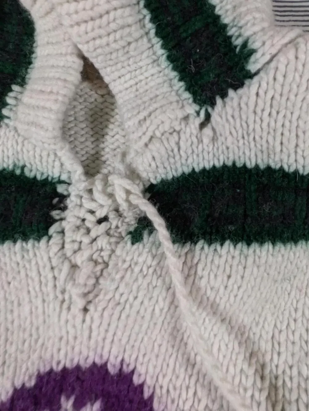 Vintage Medium Hand Knit Baja Pullover Cream Tribal Hoodie Kangaroo Pocket Knit